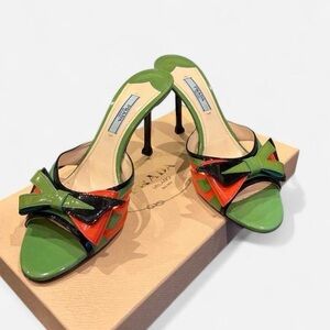 SS12 Hot Rod Collection Prada Green Patent Leather Open-Toe Heels